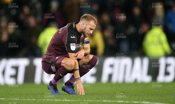 011218 - Derby County v Swansea City - SkyBet Championship - Dejected Mike van der Hoorn of Swansea City at full time