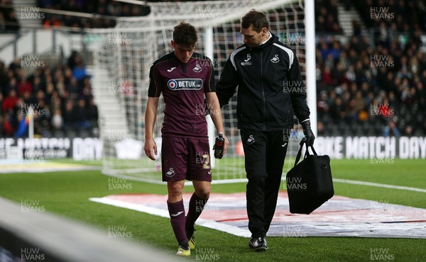 011218 - Derby County v Swansea City - SkyBet Championship - Daniel James of Swansea City watches off the pitch injured