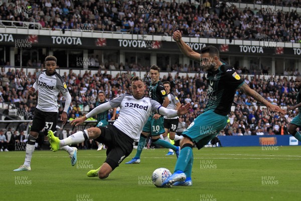100819 - Derby County v Swansea City, Sky Bet Championship - Borja Gonzalez of Swansea City (right) in action