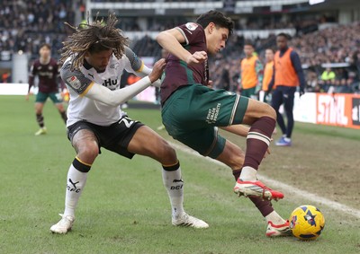 140226 - Derby County v Swansea City - Sky Bet Championship - Marko Stamenic of Swansea and Dion Sanderson of Derby