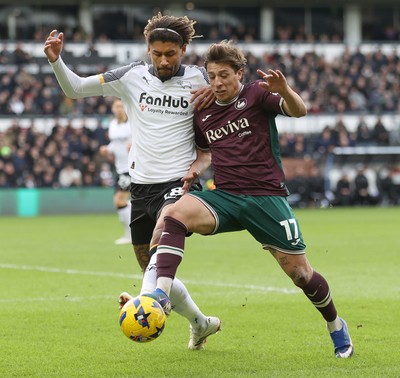 140226 - Derby County v Swansea City - Sky Bet Championship - Goncalo Franco of Swansea and Dion Sanderson of Derby