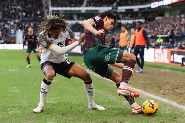 140226 - Derby County v Swansea City - Sky Bet Championship - Dion Sanderson of Derby County and Marko Stamenic of Swansea City