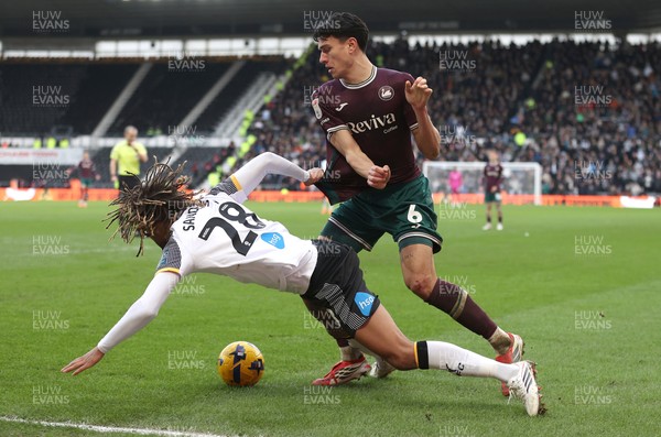 140226 - Derby County v Swansea City - Sky Bet Championship - Marko Stamenic of Swansea and Dion Sanderson of Derby