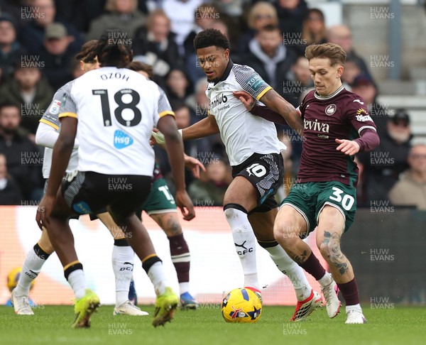 140226 - Derby County v Swansea City - Sky Bet Championship - Liam Cullen of Swansea and Rhian Brewster of Derby