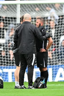 290826 - Derby County v Swansea City - Sky Bet Championship - Referee, David Webb is struck in the face by the ball