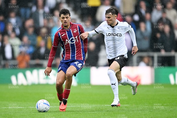 290826 - Derby County v Swansea City - Sky Bet Championship - Filip Lissah of Swansea City is challenged by Craig Forsyth of Derby