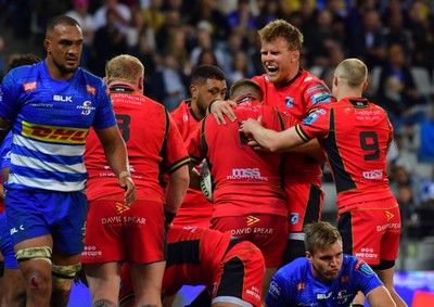 160525 - DHL Stormers v Cardiff Rugby - United Rugby Championship - Danny Southworth of Cardiff Rugby celebrates scoring a try