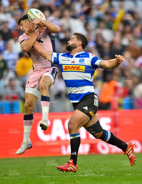 300525 - DHL Stormers v Cardiff Rugby - United Rugby Championship Quarter Final - JJ Kotze of the Stormers and Ellis Bevan of Cardiff Rugby