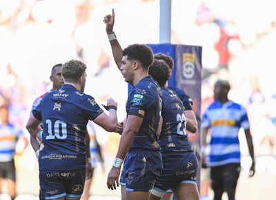 220326 - DHL Stormers v Dragons RFC - United Rugby Championship - Rio Dyer of Dragons celebrates scoring a try