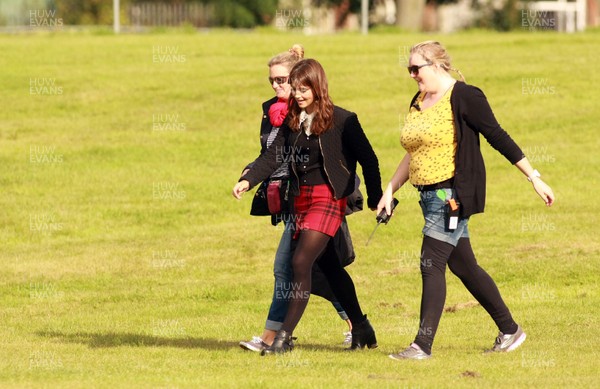 100913 -  Doctor Who Filming -  Jenna Coleman who plays Doctor Who assistant Clara during filming in Lydgate Flat Fields, Gabalfa, Cardiff 