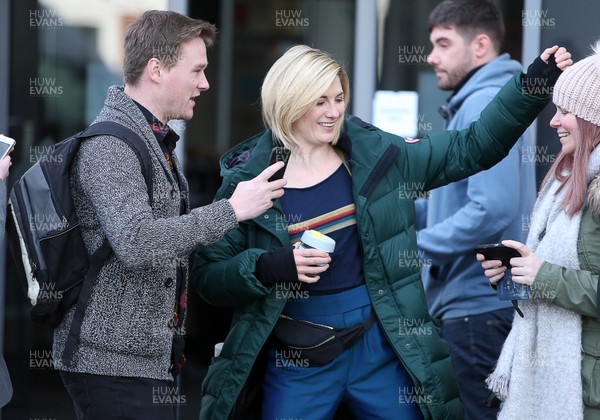160218 - Doctor Who Filming -  Picture shows Jodie Whittaker having photos with fans outside Cardiff University, where they are filming the new season