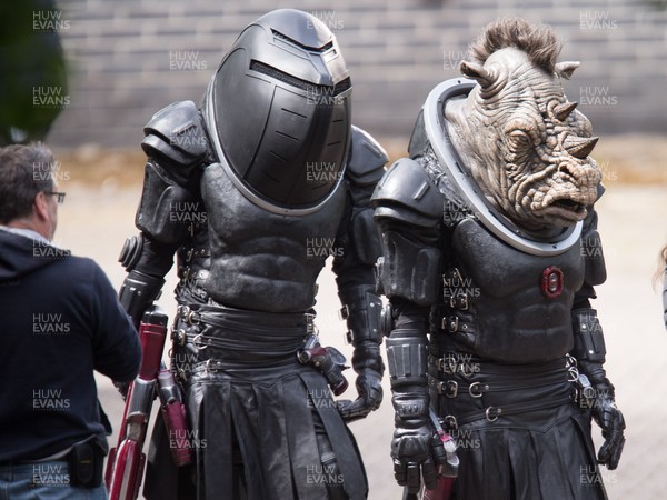 300519 - Doctor Who Filming, Cardiff - Judoon characters wait for filming during Doctor Who filming in Cardiff Bay