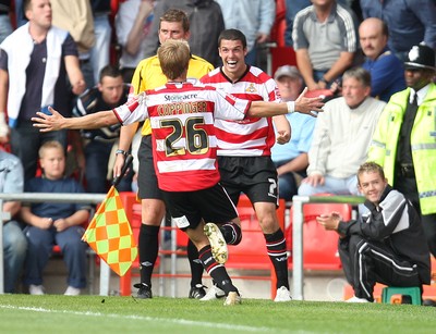 16.08.08...Doncaster Rovers v Cardiff City, Coca Cola Championship. -  Doncaster's Lewis Guy celebrates with James Coppinger  after scoring goal 