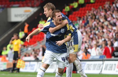 16.08.08...Doncaster Rovers v Cardiff City, Coca Cola Championship. -  Cardiff's Ross McCormack celebrates with Paul Parry after scoring the equalizing goal 