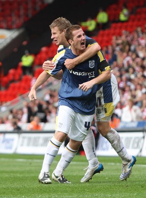 16.08.08...Doncaster Rovers v Cardiff City, Coca Cola Championship. -  Cardiff's Ross McCormack celebrates with Paul Parry after scoring the equalizing goal 