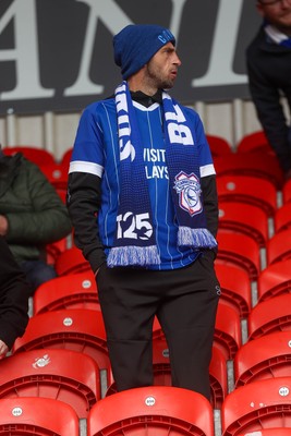 280226 - Doncaster Rovers v Cardiff City - Sky Bet League 1 - A Cardiff fan in the build up 