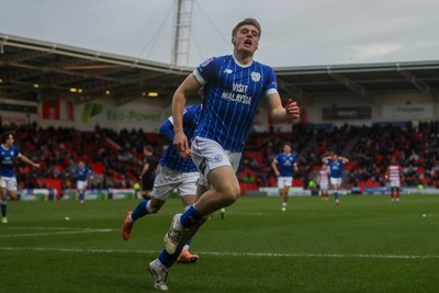 280226 - Doncaster Rovers v Cardiff City - Sky Bet League 1 - Dylan Lawlor celebrates his goal 