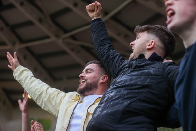 280226 - Doncaster Rovers v Cardiff City - Sky Bet League 1 - Cardiff fans celebrate a goal 