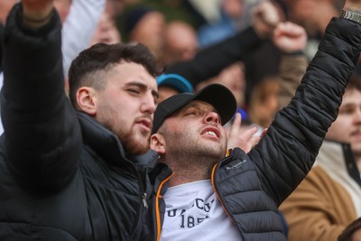 280226 - Doncaster Rovers v Cardiff City - Sky Bet League 1 - Cardiff fans celebrate 