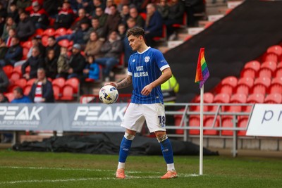 280226 - Doncaster Rovers v Cardiff City - Sky Bet League 1 - Alex Robertson prepares to take a corner 