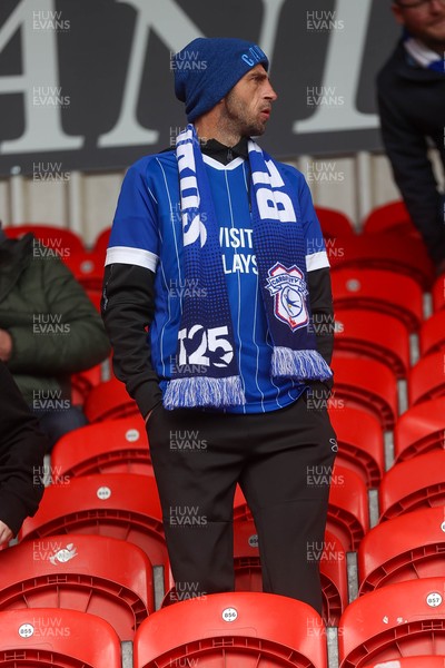 280226 - Doncaster Rovers v Cardiff City - Sky Bet League 1 - A Cardiff fan in the build up 