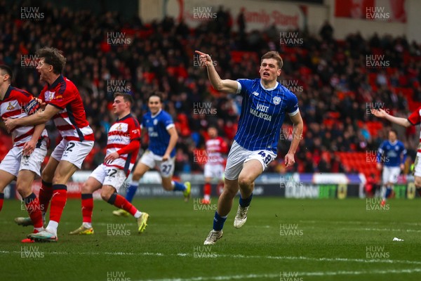 280226 - Doncaster Rovers v Cardiff City - Sky Bet League 1 - Dylan Lawlor scores a goal for Cardiff