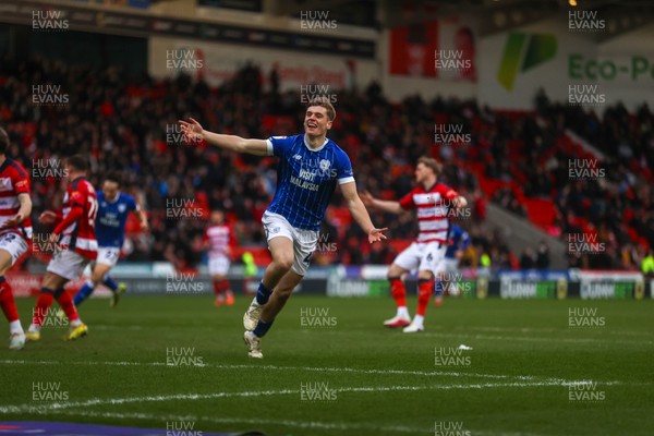 280226 - Doncaster Rovers v Cardiff City - Sky Bet League 1 - Dylan Lawlor celebrates his goal 