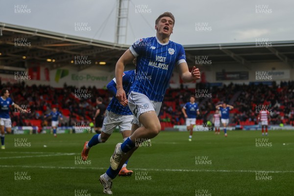 280226 - Doncaster Rovers v Cardiff City - Sky Bet League 1 - Dylan Lawlor celebrates his goal 