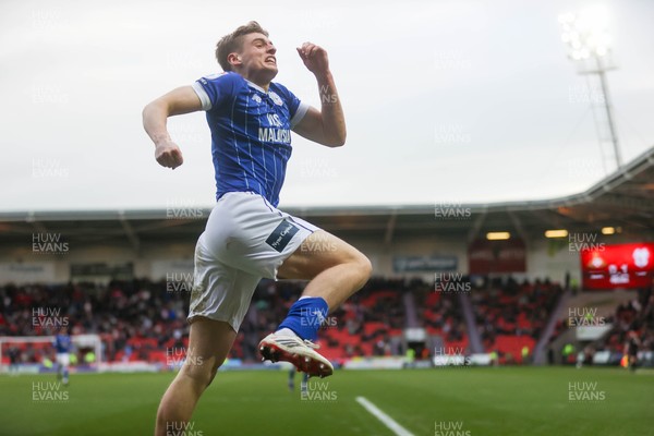 280226 - Doncaster Rovers v Cardiff City - Sky Bet League 1 - Dylan Lawlor celebrates his goal 