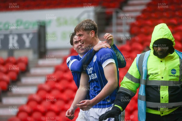 280226 - Doncaster Rovers v Cardiff City - Sky Bet League 1 - Dylan Lawlor celebrates his goal 