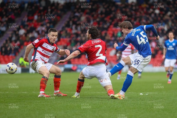 280226 - Doncaster Rovers v Cardiff City - Sky Bet League 1 - Cian Ashford shoots 