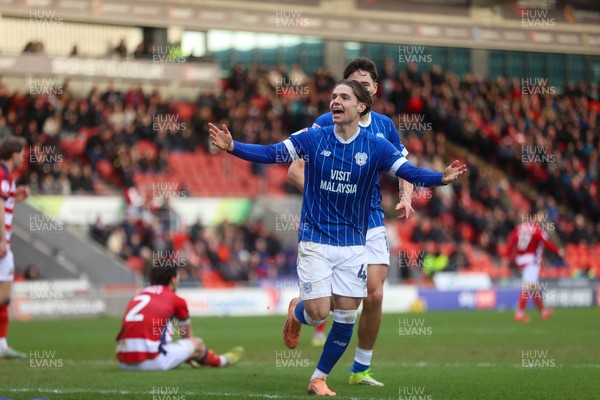 280226 - Doncaster Rovers v Cardiff City - Sky Bet League 1 - Cian Ashford celebrates his goal; 