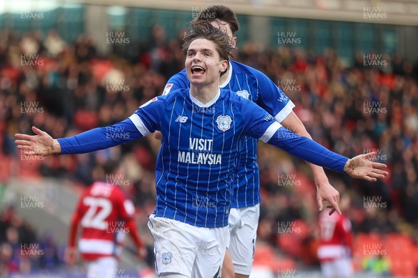 280226 - Doncaster Rovers v Cardiff City - Sky Bet League 1 - Cian Ashford celebrates his goal 