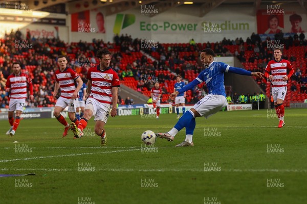 280226 - Doncaster Rovers v Cardiff City - Sky Bet League 1 - Chris Willock shoots 