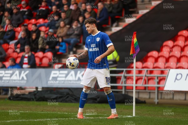 280226 - Doncaster Rovers v Cardiff City - Sky Bet League 1 - Alex Robertson prepares to take a corner 