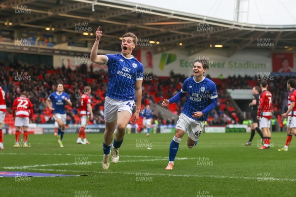280226 - Doncaster Rovers v Cardiff City - Sky Bet League 1 - Dylan Lawlor celebrates his goal 
