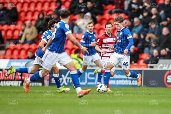 280226 - Doncaster Rovers v Cardiff City - Sky Bet League 1 - Cian Ashford on the ball 