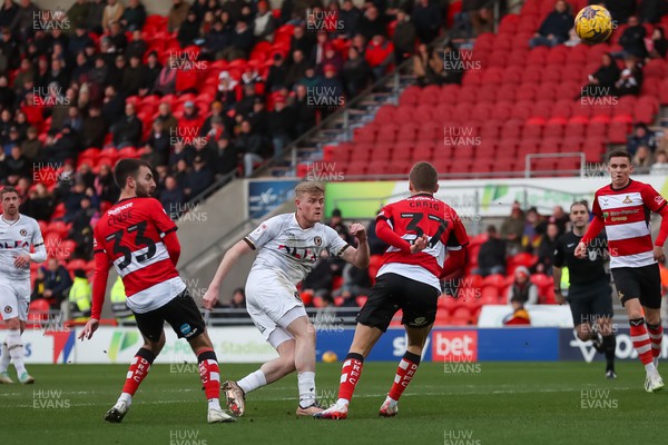 130124 - Doncaster Rovers v Newport County - Sky Bet League 2 - Will Evans shoots over 