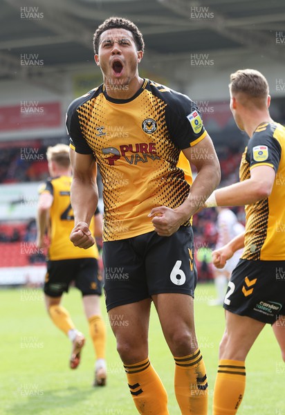 220423 - Doncaster Rovers v Newport County - Sky Bet League 2 - Priestley Farquharson of Newport County celebrates scoring an equaliser
