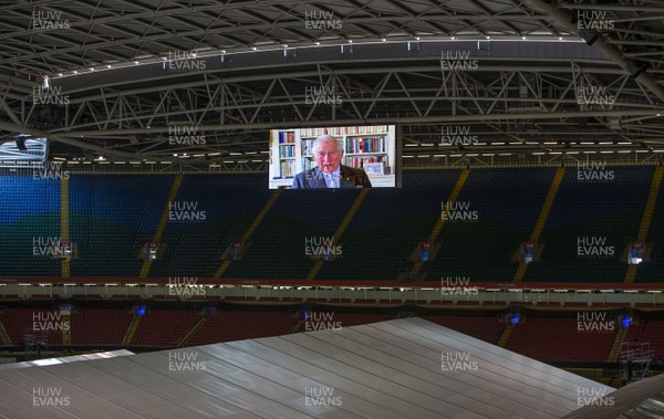 200420 -  HRH Prince of Wales Prince Charles give a speech via video link during Dragon's Heart Hospital Opening at The Principality Stadium, which is ready to accept patients during the coronavirus (Covid-19) pandemic