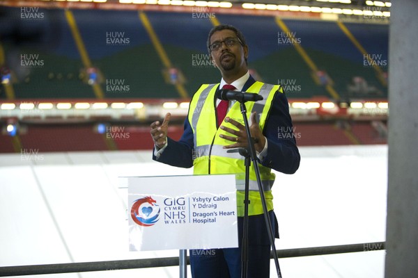 200420 -  Wales Minister for Health and Social Services Vaughan Gething AM makes a speech during the Dragon's Heart Hospital Opening at The Principality Stadium, which is ready to accept patients during the coronavirus (Covid-19) pandemic