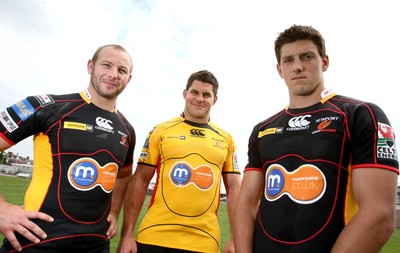23.07.08 - Newport Gwent Dragons Kit and player announcement. Dragons new signings, (left to right), Tom Willis, Grant Webb and James Arlidge sporting the new Dragons kit for the forthcoming season. 