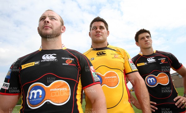 23.07.08 - Newport Gwent Dragons Kit and player announcement. Dragons new signings, (left to right), Tom Willis, Grant Webb and James Arlidge sporting the new Dragons kit for the forthcoming season. 