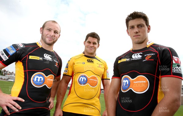 23.07.08 - Newport Gwent Dragons Kit and player announcement. Dragons new signings, (left to right), Tom Willis, Grant Webb and James Arlidge sporting the new Dragons kit for the forthcoming season. 