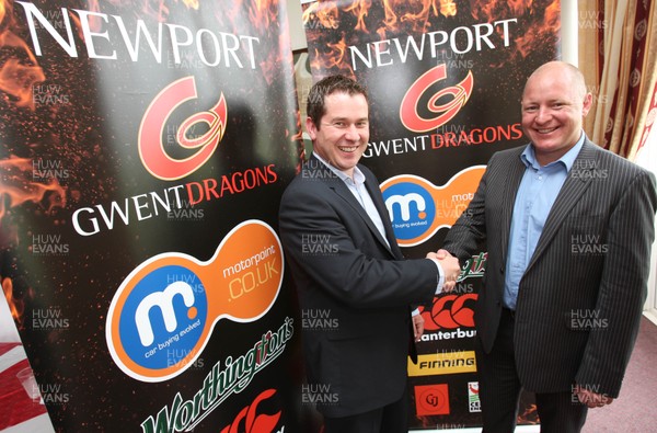 23.07.08 - Newport Gwent Dragons Kit and player announcement. Dragons Chief Executive Gethin Jenkins (left) with Russell Louth, General Manager of Motorpoint Newport at the announcement of the new sponsorship deal 