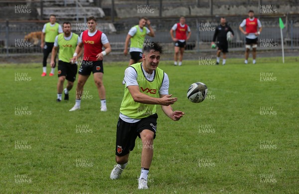 270821 - Dragons Open Training Session at Abertillery BG RFC - Sam Davies during an open Dragons training session in front of supporters at Abertillery Park