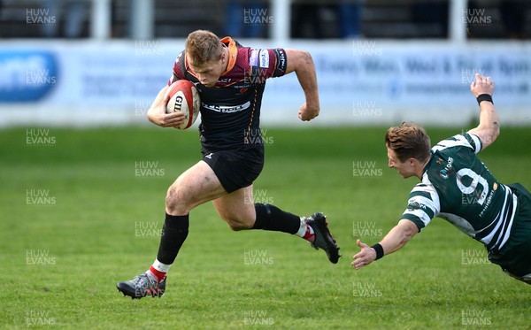 221016 - Dragons Premiership Select v Ealing - British & Irish Cup -Barney Nightingale of Dragons Premiership Select gets away from Josh Davies of Ealing to score try