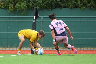 160826 - Dragons RFC U18 v Cardiff Rugby U18 - WRU Regional Age Grade Championship - Dylan Cole of Dragons scores a try