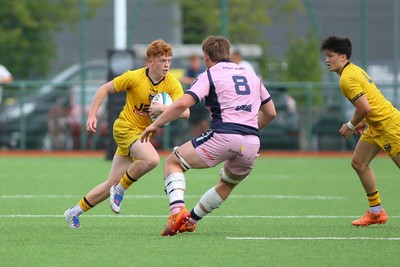 160826 - Dragons RFC U18 v Cardiff Rugby U18 - WRU Regional Age Grade Championship - Ellis Anderson of Dragons takes on Liam Williams of Cardiff