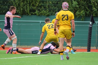 160826 - Dragons RFC U18 v Cardiff Rugby U18 - WRU Regional Age Grade Championship - Cieron Savage of Cardiff scores a try